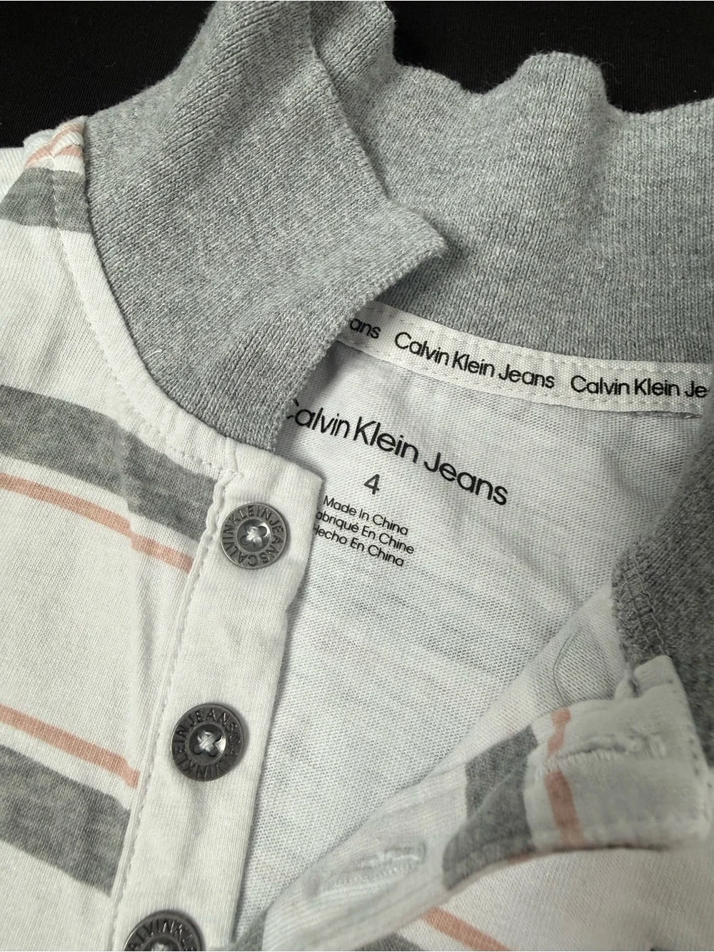 CK Kids Striped Polo Set in Beige, Gray and Pink size 4